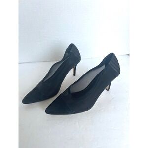Anne Fontaine Gisella Black Leather Suede Heel Pointy Toe Mesh Body Pump Shoes 8